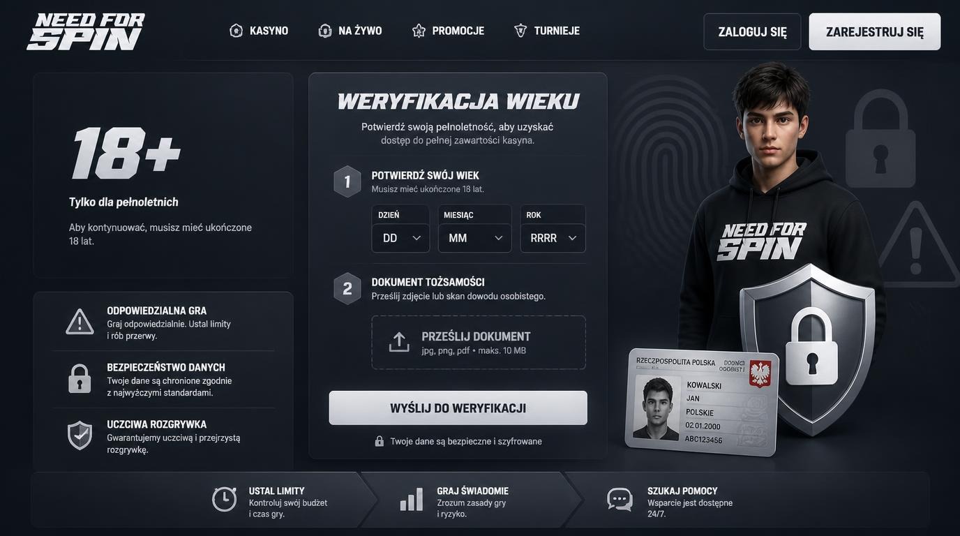 Symbol 18+, dokumenty tożsamości, znak ostrzegawczy i tarcza prywatności